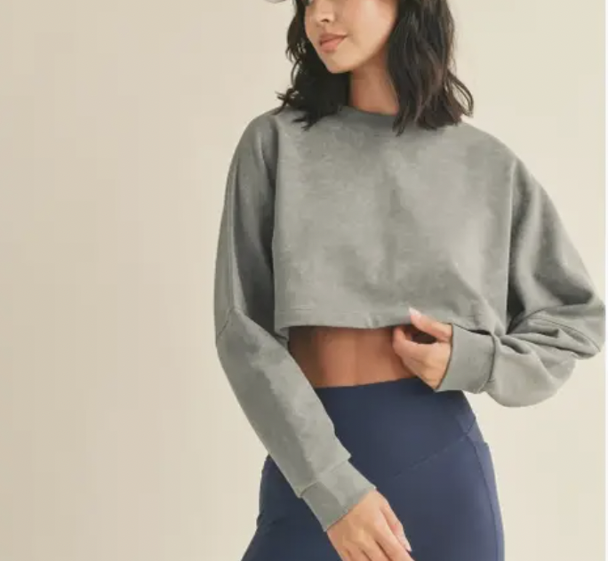 Mineral Washed Cropped Sweatshirt - Grey