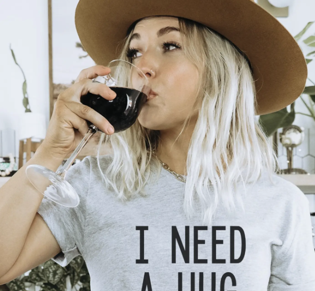 'I Need A Hug-E Glass of Wine’ Graphic T-Shirt